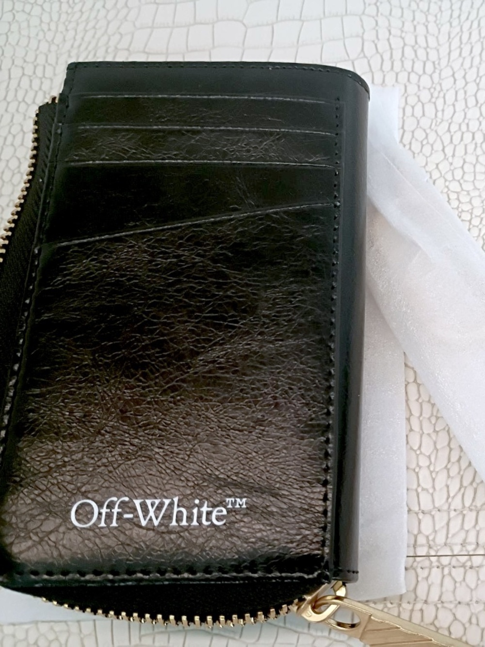 Rare (Hard to Find Brand New) Off-White Black Leather Zip Key Pouch Wallet Card - Picture 10 of 11